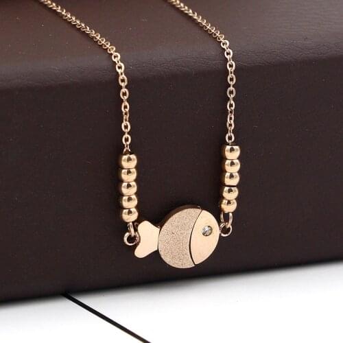 Fashion Stainless Steel Love Bead Fish Charm Elegant Foot Chain Anklets Rose Gold Color Crystal Anklet Bracelet Woman Gift