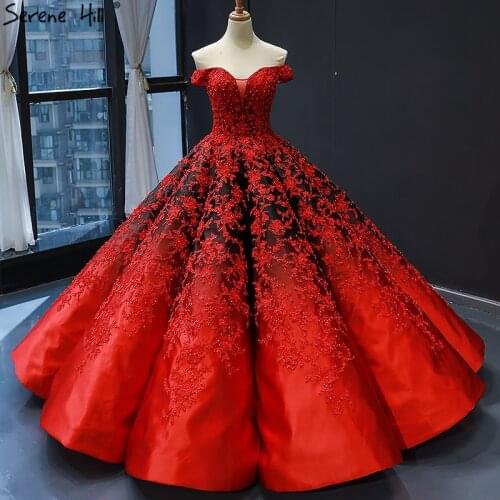 Black Red Handmade Flowers Pearls Wedding Dress 2020 Vintage Off Shoulder Sexy Bridal Gowns Real Photo HM66842 Custom Made