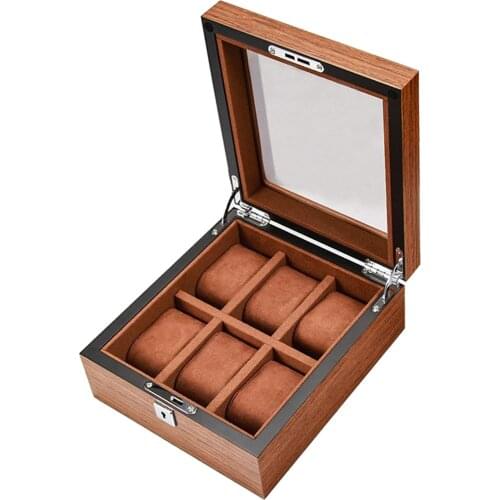 Wooden Watch Display Case with 6 Slot Clear Glass Jewelry Box