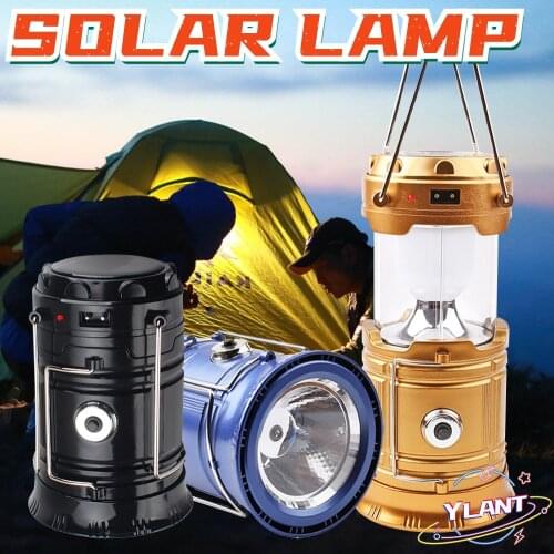 SWT Camping Flashlight Retractable Emergency Lighting Camping Lantern Collapsible Lamp Portable Solar Power Rechargeable Lamp