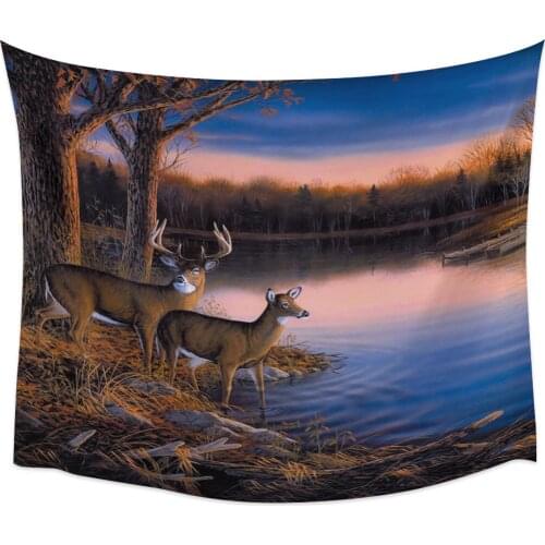 Deep Forest Elk River Wall Tapestry Home Wall Decor Tapestry Bedroom Tapestry Wall Hanging Picnic Mat Yoga Mat