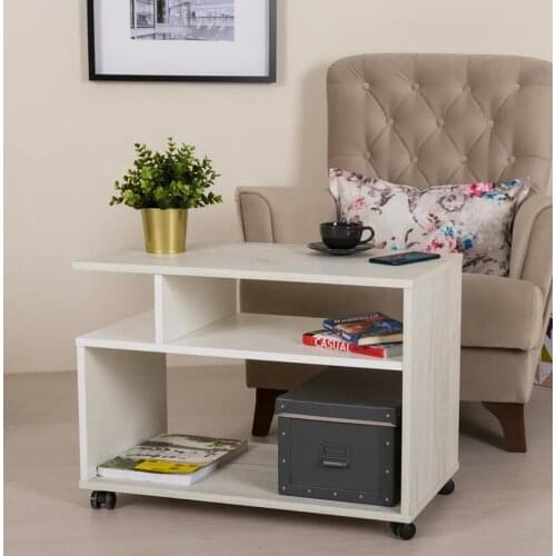 Coffee table White Oak MOBILE COFFEE TABLE FOR LIVING ROOM, White 70x40x51.3 cm