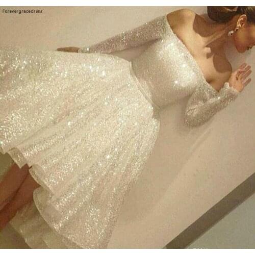 Sequined Cocktail Dress Long Sleeve Tea Length Formal Holidays Wear Graduation Evening Party Pageant Gown Custom Made Plus Size