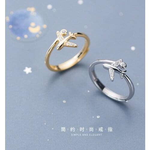 Airplane Crystal 925 Sterling Silver Rings for Women Girls Adjustable Knuckle Stackable Ring S925 Silver Jewellery