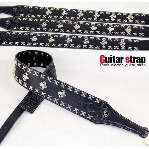 Vorson leather guitar strap / electric bass strap / death metal rock, Punk guitar strap Genuine Leather