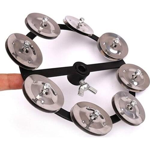 Hot-Portable Percussion Hi-Hat Tambourine with Row Alloy Jingles Drum Set Musical Accessories
