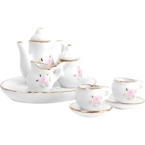 MagiDeal 8pcs Dollhouse Miniature Tableware Porcelain Tea Set Dish Cup Plate