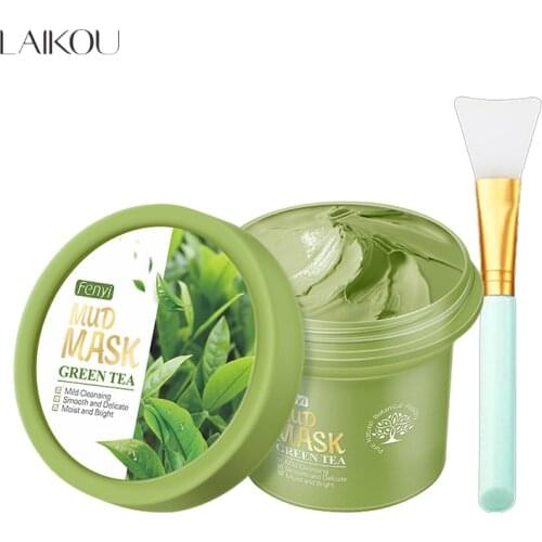LAIKOU Green Tea Mineral Mud Facial Mask Deep Cleaning Oil-Control Moisturizing Blackhead Remover Acne Treatment Pore Cleanser