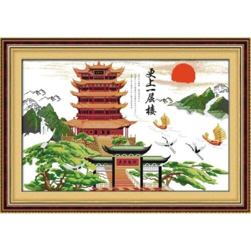 Yellow crane tower cross stitch kit 14ct 11ct count print canvas stitching embroidery kits for audlt