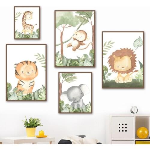 Lion Elephant Giraffe Tiger Monkey Hippo Wall Art Canvas Painting Nordic Posters And Prints Wall Pictures Baby Kids Room Decor