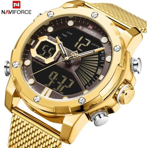 NAVIFORCE Luxury Mens Gold Watches Military Digital Sport Quartz WristWatch LED Luminous Waterproof Clock Men Relogio Masculino