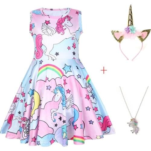 2019 New Summer Unicorn Print Baby Moana Dresses Girls Clothing Dresses Children Princess Party Dress Clothes unicornio costume
