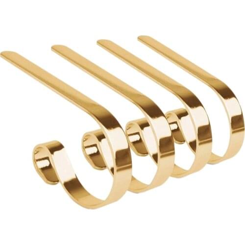 Christmas Hooks for Stockings,Home Kitchen Hanging Hooks,Multiple Uses,with Non-Slip Stickers 4Pcs - Gold