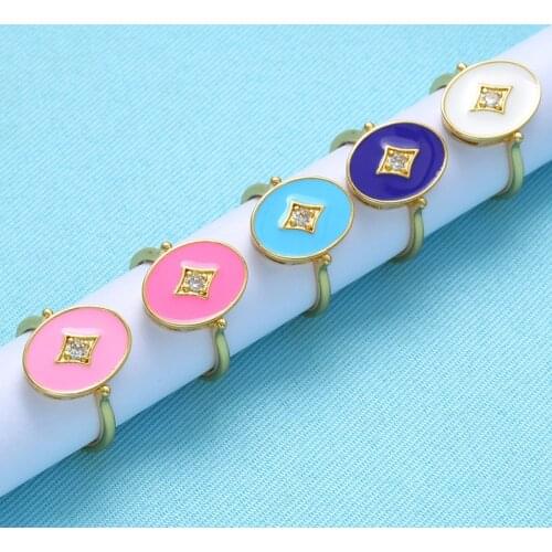 Chic Enamel Oval Open Ring For Women, Multicolor Adjustable Copper Gold Plated Dripping Oil Zircon Rings Party Jewelry Gift