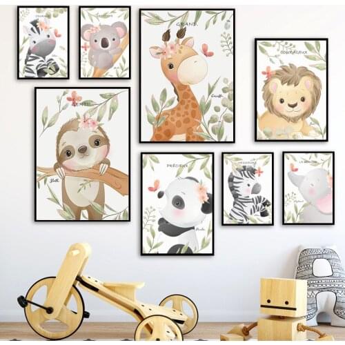 Lovely Giraffe Elephant Lion Jungle Animal Decorative Canvas Painting Wall Art Poster Nursery Kids Room Teen Room Decoration