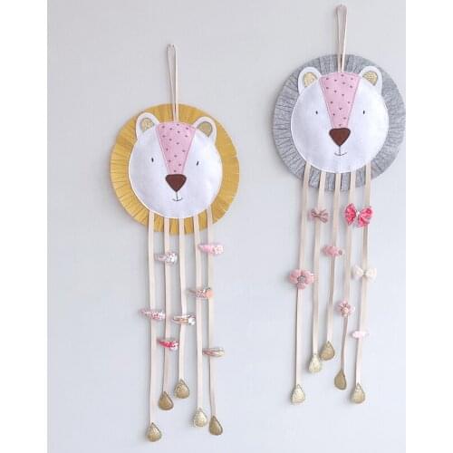 Nordic Cute Lion Hanging Decoration Macrame Organizing Clips Holder Organizer Hairpins Storage Wall Ornament Girl Room Decor