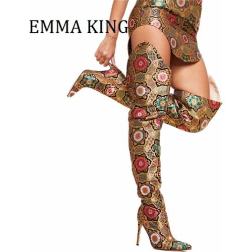 Women Embroidered Boots Sexy Pointed Toe High Heels Knight Boots Fashion Winter Women Over The Knee Boots Size 43 Womens Shoes