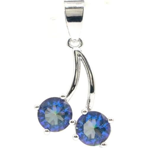 35x13mm Jewelry Set Drop Pendant For Womans Created Fire Mystic Violet Topaz CZ Ladies Silver Earrings