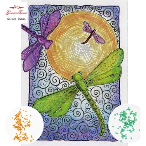 Golden Panno,beads,Needlework,DIY,bead Cross stitch ,Embroidery stitch,Precise Printed painting,Dragonfly Pattern 09