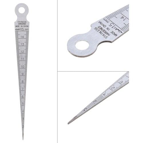 1 Piece Metric Silver Stainless Steel Wedge Feeler Aperture Ruler with 1-15mm Range and 1mm Accuracy for Measuring Depth