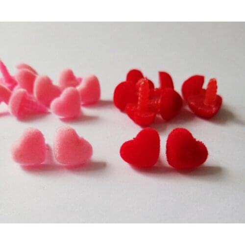 300pcs 12mm heart shape clean flocking toy nose safety animal doll nose + soft washer for diy doll findings--pink /red option
