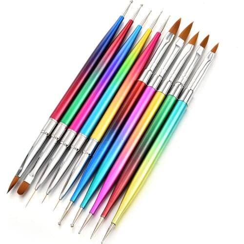 5Pcs Double-headed Pointing Drill Pen Nail Pen Set Pull Line Pen Japanese Light Therapy Pen Painted Pen Tool Metal Gradient Rod