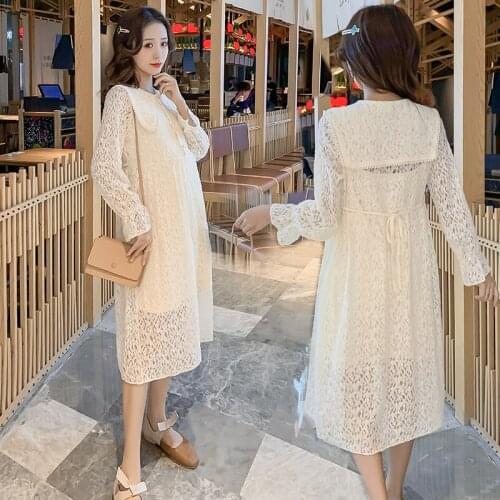 6005# Maternity Clothes Lace Patchwork 2Pcs Maternity Dress Set Clothes for Pregnant Women Pregnant Women Suit