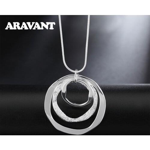925 Silver Three Circle Frosted Pendant Necklace For Women Fashion Jewelry Gifts