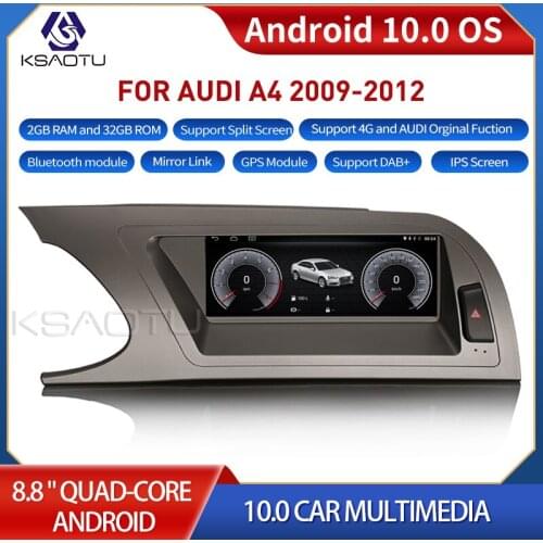 KSAOTU 1004 8.8" 4-Core Android 10.0 Car Multimedia Player for Audi A4 2009-2012 GPS WiFi 4G TPMS DVR DAB+ CarPlay