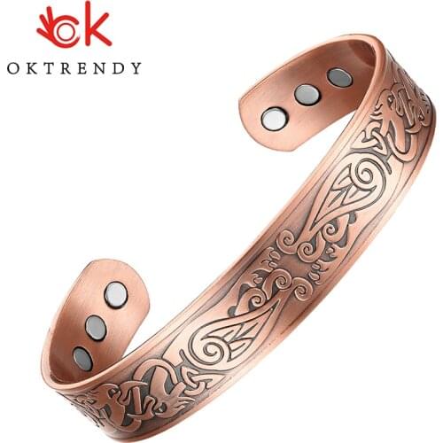 Pure Copper Bracelet Men Magnetic Vintage Adjustable 6pcs Magnets Men Cuff Bracelet Magnetic Health Energy Bracelet for Men