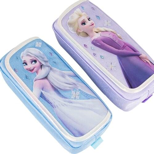 Genuine Disney Ice and Snow Cute Pencil Case Cartoon Large Capacity Stationery Bag Creative Character Hand Bag Learning Gift