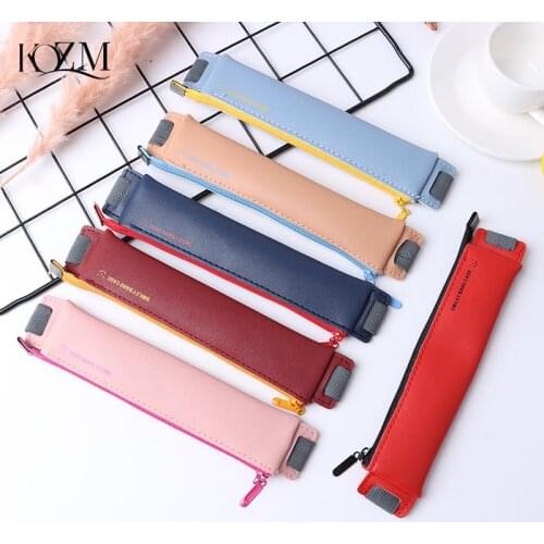 PU Leather Mini Pen Bag Elastic Book Pencil Case Portable Notebook Journal Pencil Holder Office Student Stationery