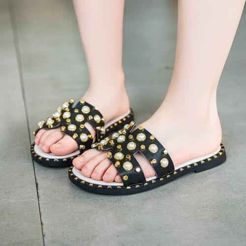 Childrens Slippers Summer New Fashion Girls' Sandals Green pearls Rhinestones Fish Mouth Non-slip Sandals