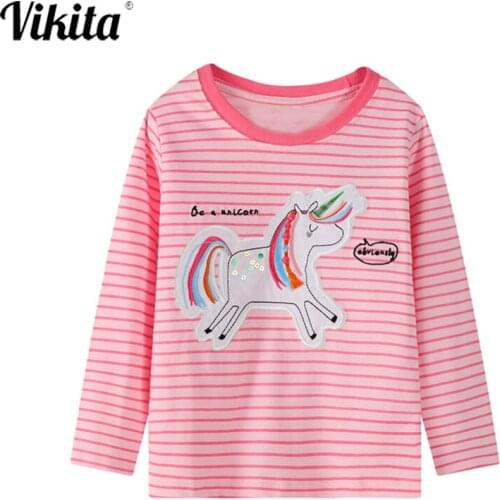 VIKITA Unicorn T shirt Girls T-shirt Autumn Tops Princess T Shirt Camisetas Unicornio T-shirts Licorne Koszulki Kids Clothes