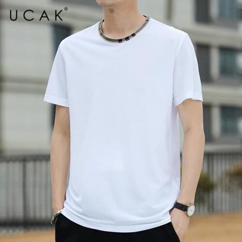 UCAK Brand Classic O-Neck Solid Color Short Sleeve T-Shirts Summer Fashion Style Streetwear Tops Casual Silk T Shirt Homme U5491