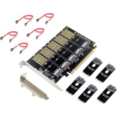 PCIe 5 Port M.2 Key B SATA3.0 Expansion Card SSD Chip JMicron JMB585 PCI Express SATA M2 NVME PCI-e Rise Converter Card Adapter