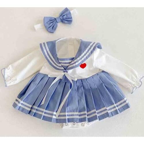 New Baby Girl Bodysuit Autumn Love bow pleated skirt Jumpsuit Girls Long Sleeve Soft Casual Princess Jumpsuit With Headband