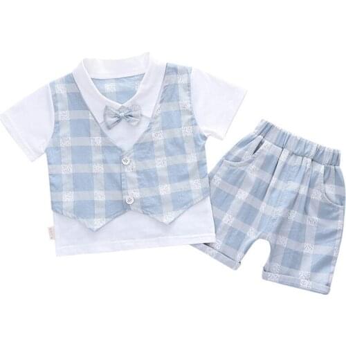 New Hot Sale Banquet Dress Clothing Sets Summer Casual Children Clothing Splicing T-Shirt + Shorts 2 Pcs Baby Boys Clothes 1-5 Y