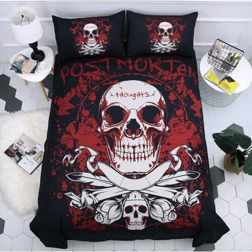 3D Digital Print Rose Skull Beauty Quilt Cover Pillowcase Three Piece Set Multiple Styles Optional Skull Bedding Set