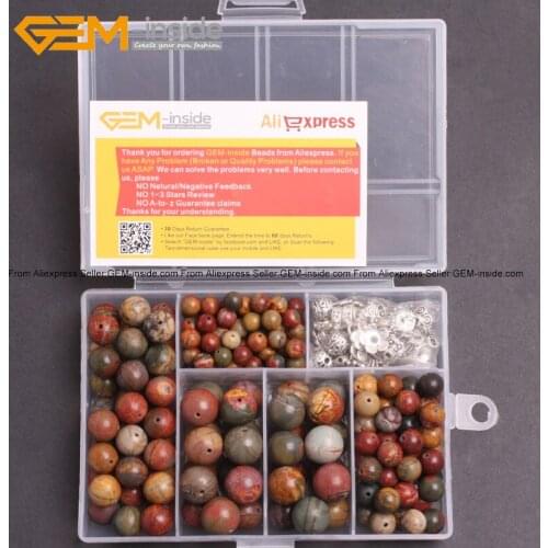 Gem-insid Natural Round Picasso Jaspers Beads For Jewelry Making Beads Kit Free Box Spacer Finding (6 8 10 12mm) Beading Beads