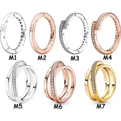 Lomeo 2021 Autumn New 100% 925 Silver High Quality Original Logo Cross Pavé Three Ring Overlap Ring Ladies Jewelry Popular gift
