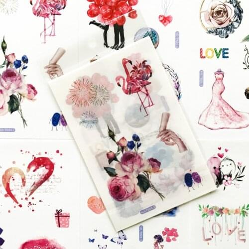 6 Sheets/Pack Romantic Love Series Sticker Adhesive Craft Stick Label Notebook Computer Phone DIY Decor Kids Gift Stationery