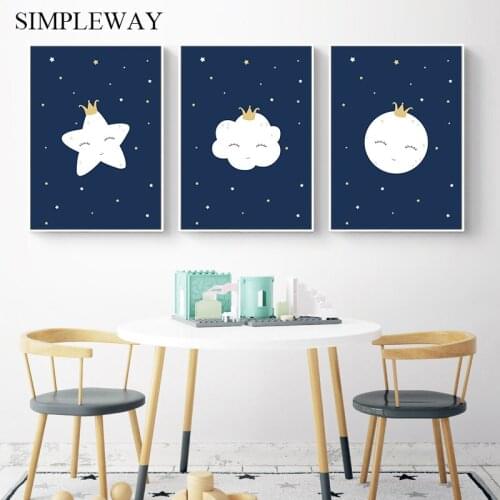 Nursery Wall Art Picture Child Poster Moon Star Cloud Cartoon Canvas Print Simplicity Painting Nordic Kids Bedroom Decoration