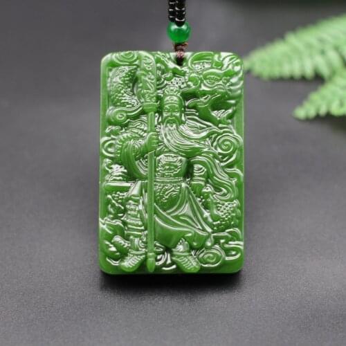 Natural Green Jade Dragon Guanyu Pendant Necklace Hand-Carved Charm Jewelry Accessories Fashion Amulet for Men Lucky Gifts