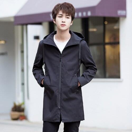 New Halozeroo Mens Hooded Casual Trench Coat Windbreaker Black Navy Coffee Solid Loose Plus Size M-6XL Fashion Outwear H2