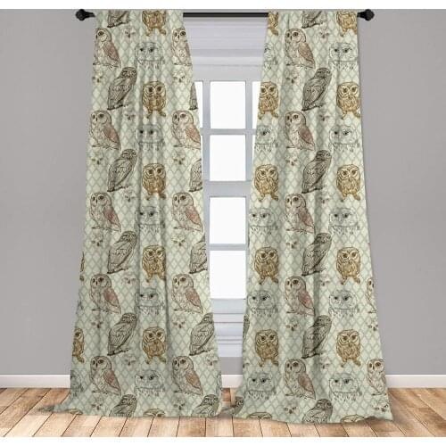 Owl Window Curtain Cool Looking Owls Different Shapes and Sizes Drawing Style Sketch Print Lightweight Decorative