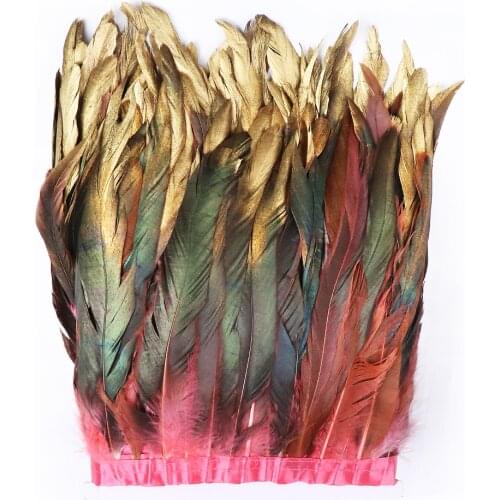 Wholesale 2 Yards Spray Gold Rooster Tail Feathers Trim Ribbon Carnival Accessory 10-12 Inch Big Plumes Center Lamp Decoration