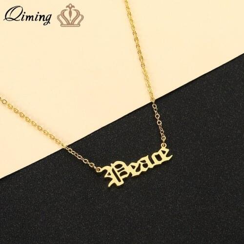 QIMING Best Wishes Pendant Peace Necklace Women Girls Old English Charms Trendy Everyday Jewelry Gold Necklaces Dropship