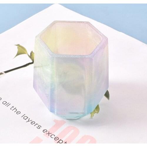 Crystal Epoxy Resin Mold Hexagon Pen Holder Silicone Mould DIY Container Tool J78F