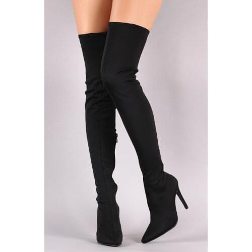 Ladies Slim Leg Stretch Lycra Boots Pointed Toe Candy Colors Thigh Boots 10 cm High Heels Long Boots Over the Knee Boots